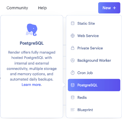 Screenshot of PostgreSQL option