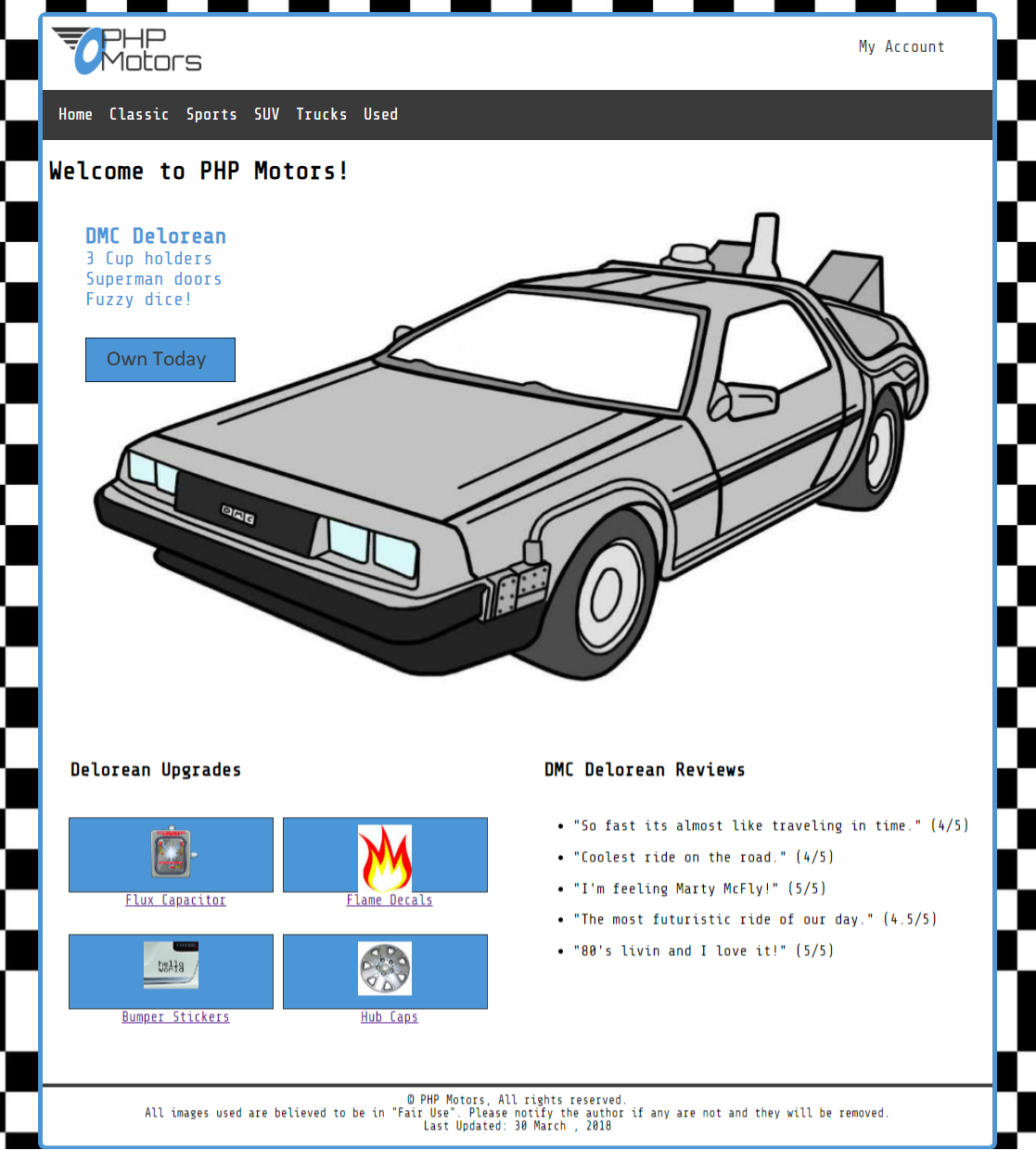 Picture of the PHP Motors home page for large screen